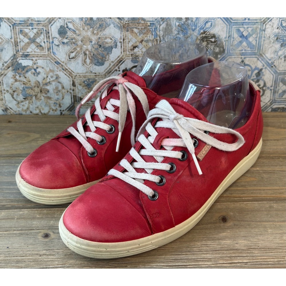 ECCO Soft Shoes Leather Lace Up Sneakers Womens 38 / 7.5 Red Sports